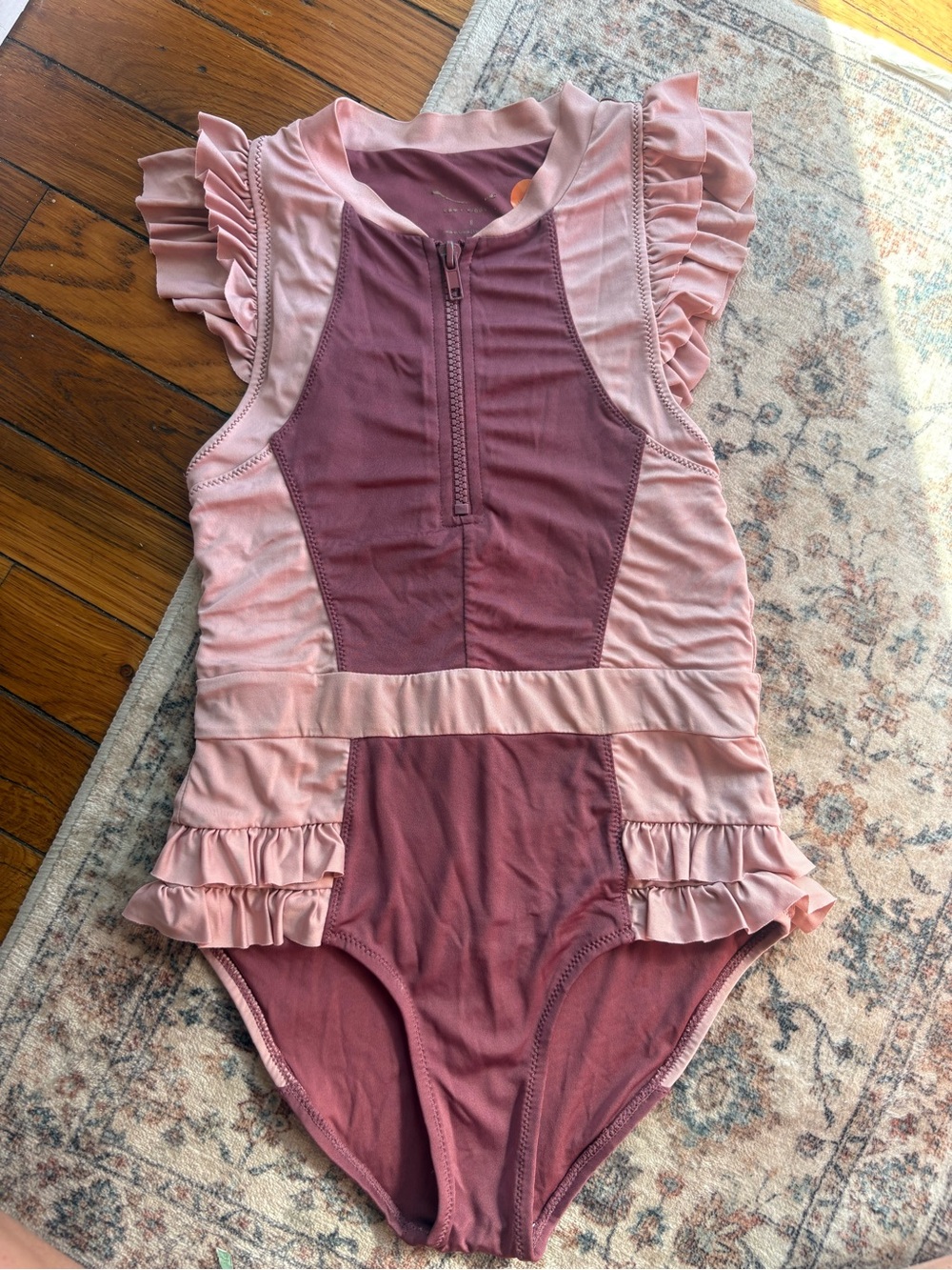 Mia Joy Girls Size 8 Two-Tone Ruffled One-Piece SwimsuitDusty Rose & Blush